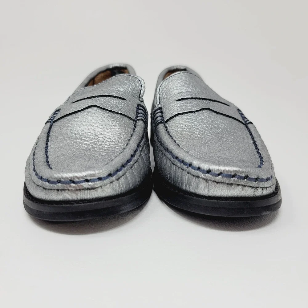 Marc Joseph Girls Loafers Sz 12 East Village Casual Shoes Platinum Leather